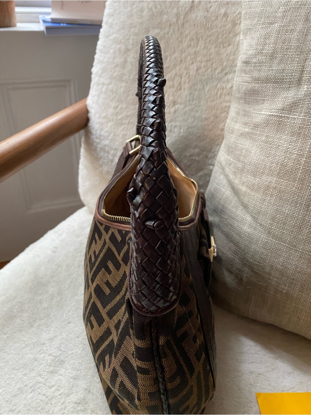 Fendi Vintage Zucca FF Spy hobo bag with Nappa leather, Woven handle + Dust bag - Picture 9 of 12